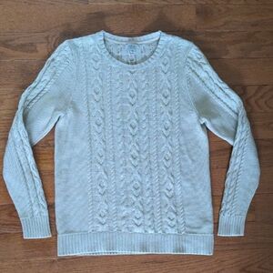 L.L. Bean Women's Light Cream Cable Knit Sweater Size Medium Fishermans